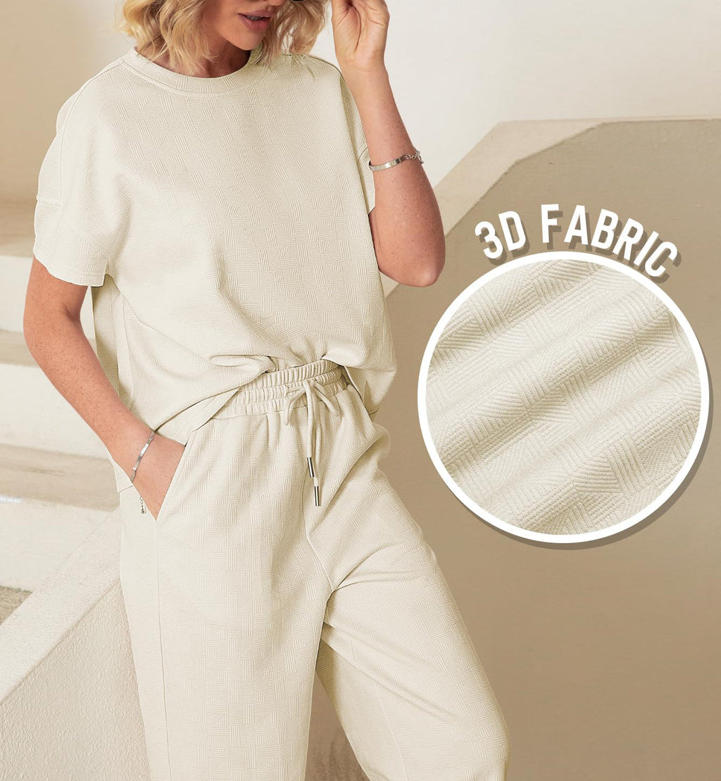 Eaksone - Casual short-sleeved loose top and wide-leg pants suit