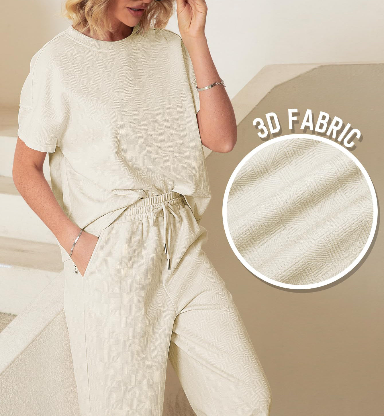 Eaksone - Casual short-sleeved loose top and wide-leg pants suit