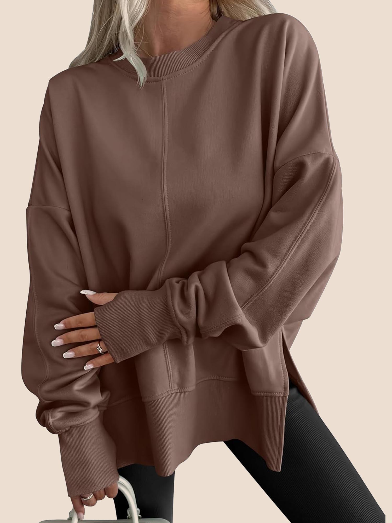 Eaksone - Women's Oversized Thumbhole Long Sleeve Side Slit Sweatshirt