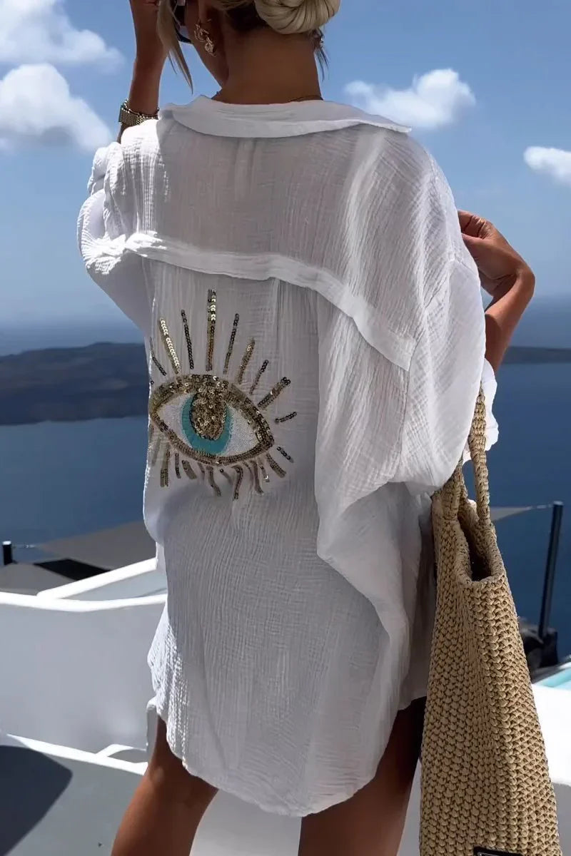Eaksone - Evil Eye Casual Sequin Beaded Shirt