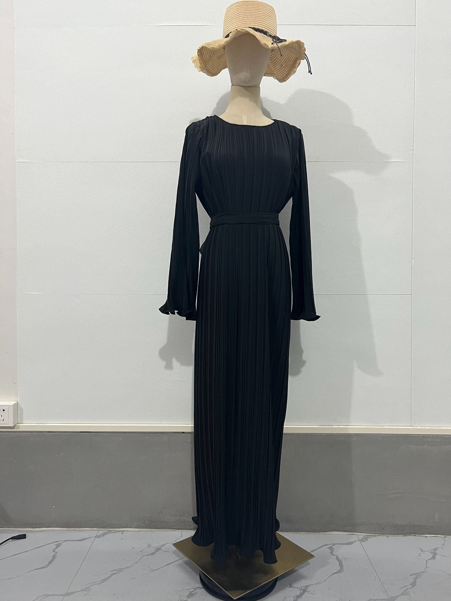 Eaksone - Pleated Bell Sleeve Maxi Dress