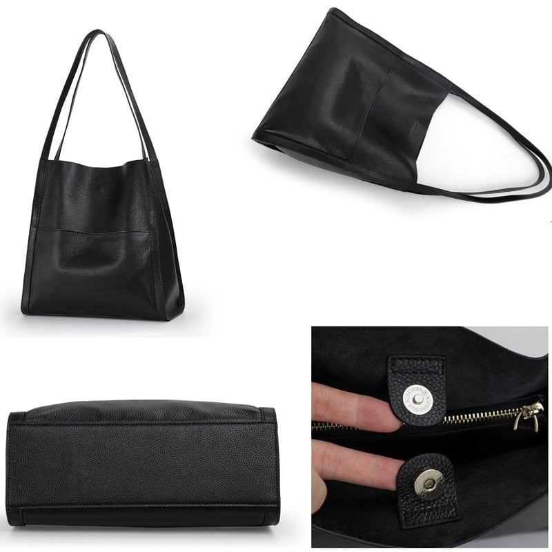 Eaksone - Solid color simple genuine leather shoulder bag