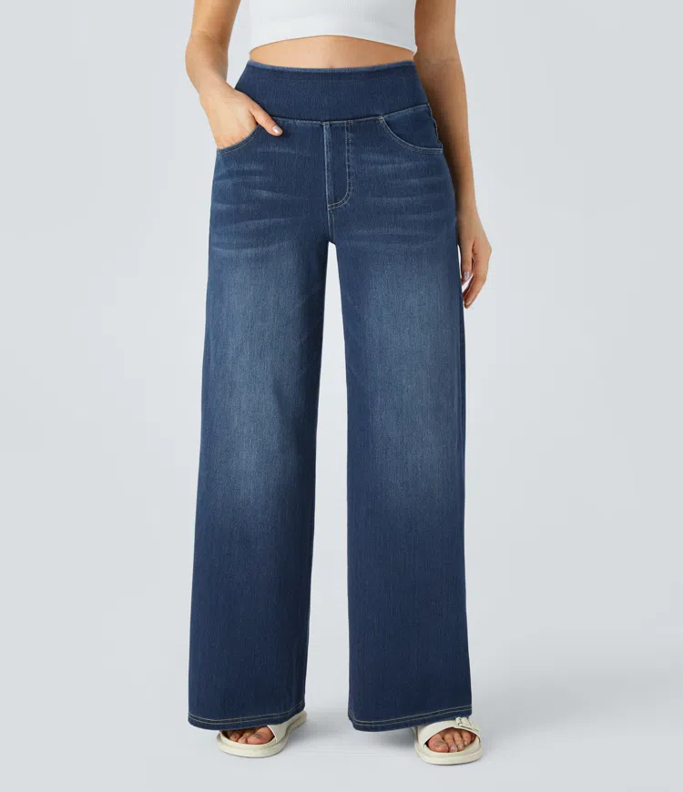 Eaksone - Super Stretch High-Waisted Wide Leg Jeans