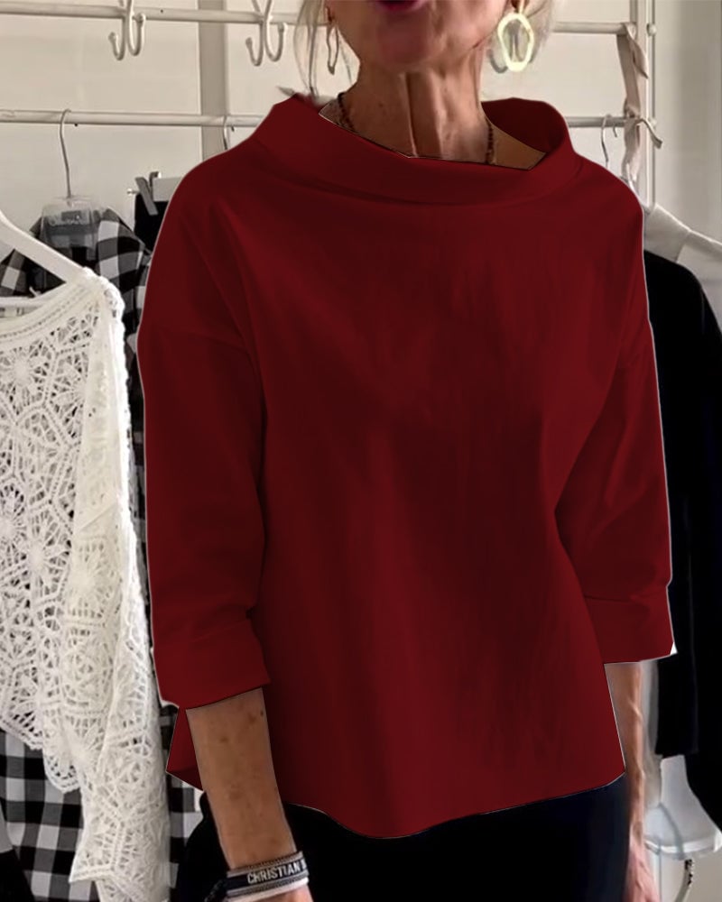 Eaksone - Casual Wide Lapel Turtleneck Top