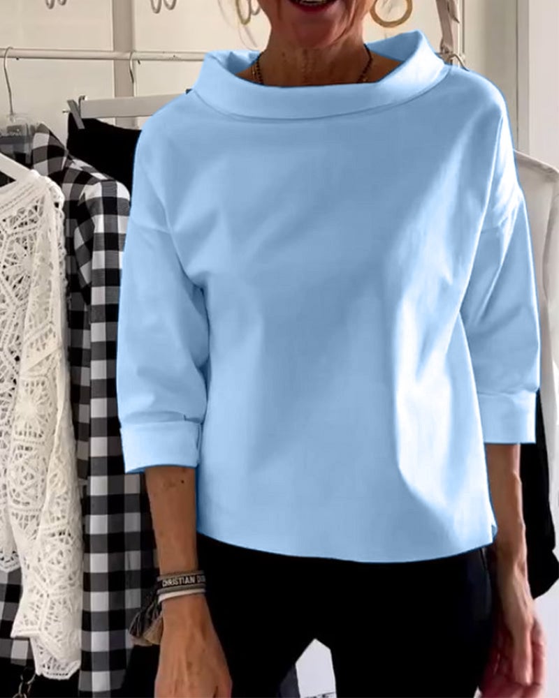 Eaksone - Casual Wide Lapel Turtleneck Top
