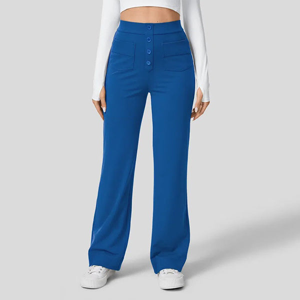 Eaksone - High Waisted Button Multiple Pockets Straight Leg Casual Pants