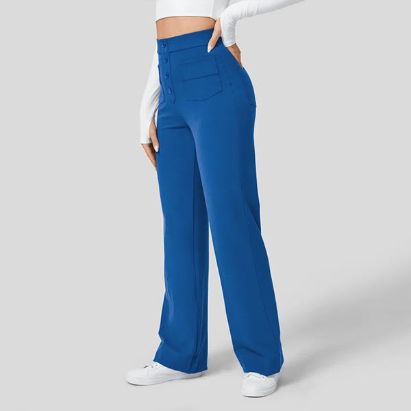 Eaksone - High Waisted Button Multiple Pockets Straight Leg Casual Pants