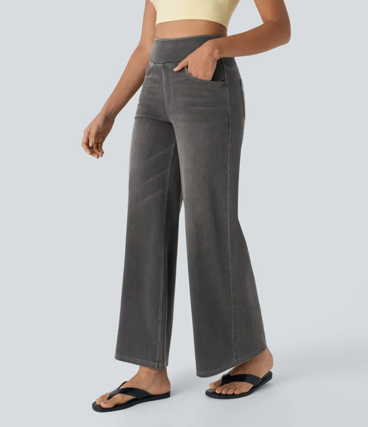 Eaksone - Super Stretch High-Waisted Wide Leg Jeans