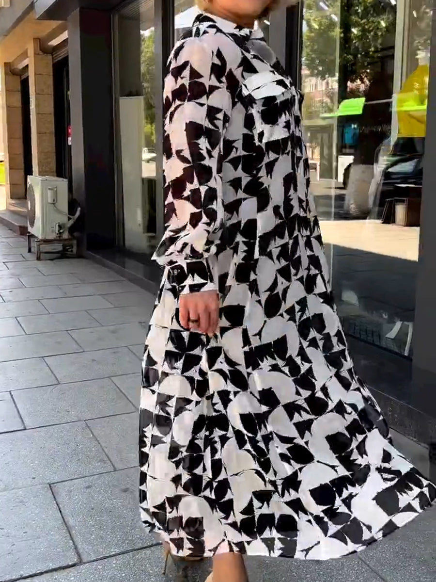 Eaksone - Classic Black White Shirt Dress