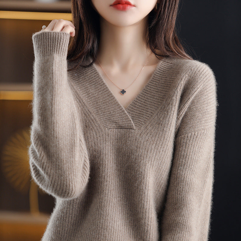 Eaksone - Women's V-neck Cashmere Sweater