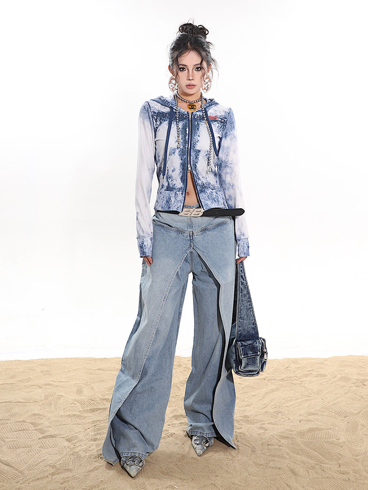 Eaksone - Fake two-piece high-end hot girl denim skirt
