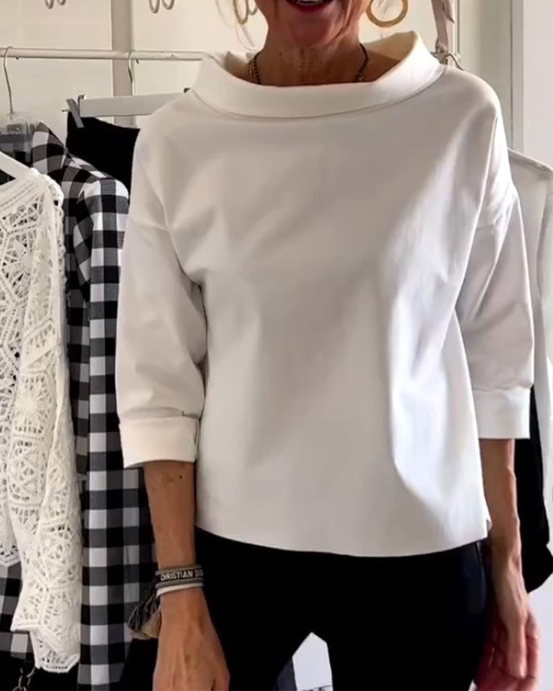 Eaksone - Casual Wide Lapel Turtleneck Top