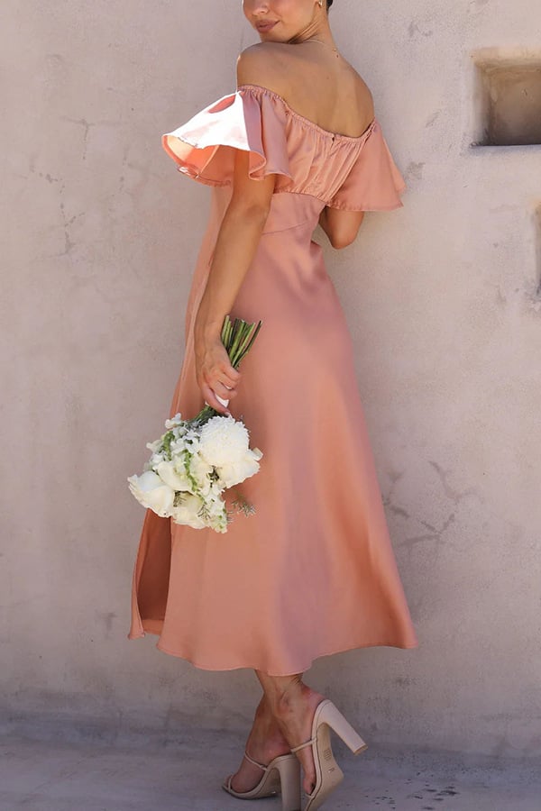 Eaksone - Satin Short Sleeve Sexy Off Shoulder Dress