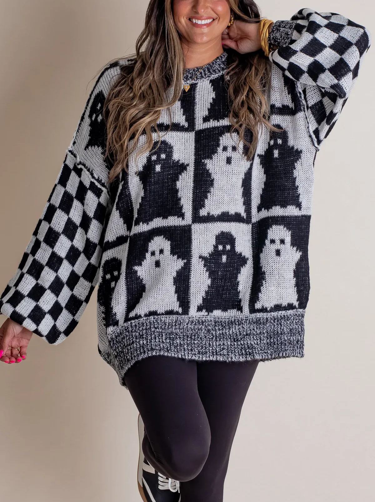 Eaksone - Women's Halloween Checkered Sweater