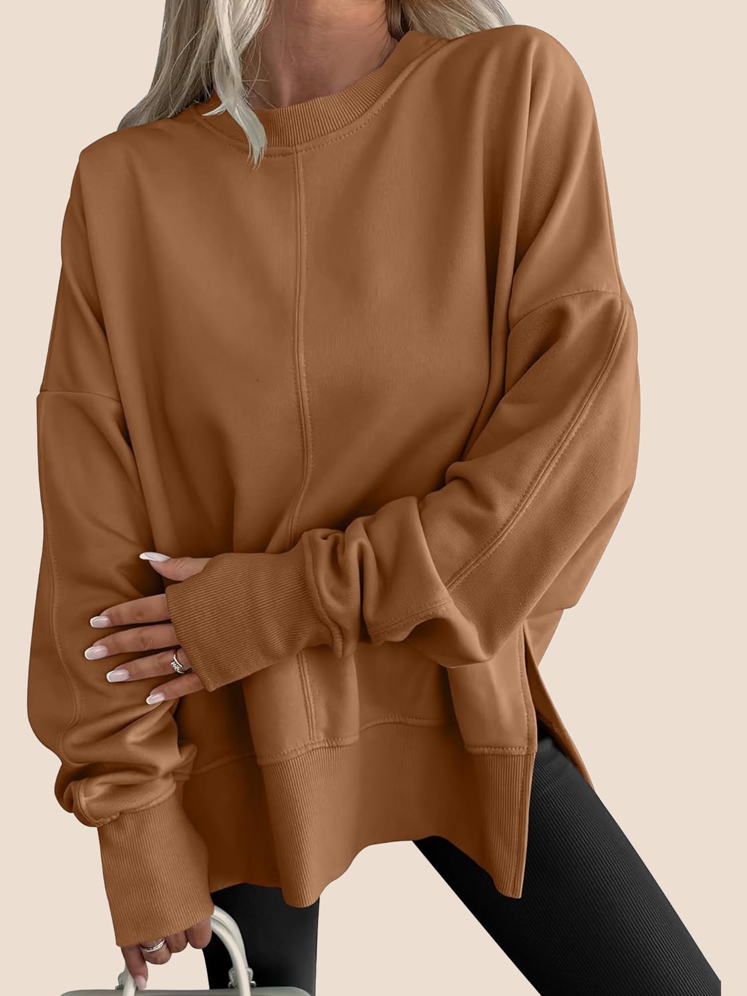 Eaksone - Women's Oversized Thumbhole Long Sleeve Side Slit Sweatshirt