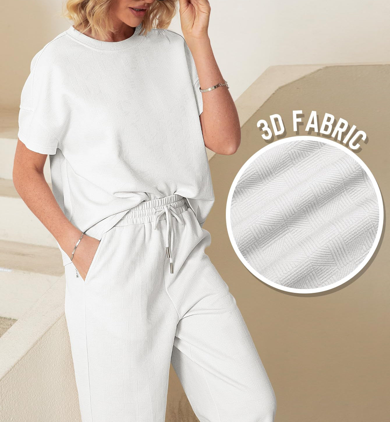 Eaksone - Casual short-sleeved loose top and wide-leg pants suit