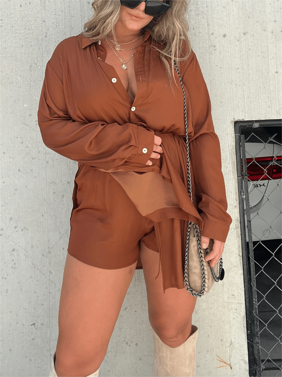 Eaksone - Versatile solid color long sleeve shirt suit