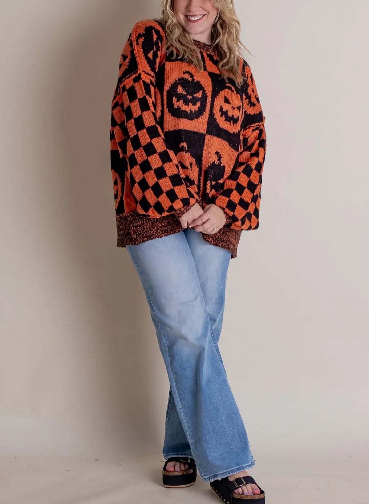 Eaksone - Women's Halloween Checkered Sweater