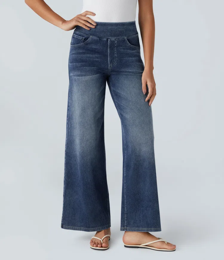 Eaksone - Super Stretch High-Waisted Wide Leg Jeans