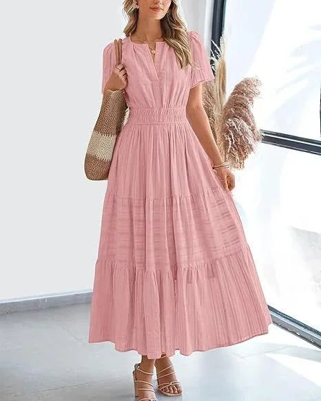 Eaksone - v-neck pleated puff sleeve dress black