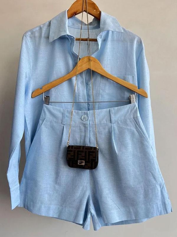 Eaksone - Women's Casual Linen Blouse and Shorts Set