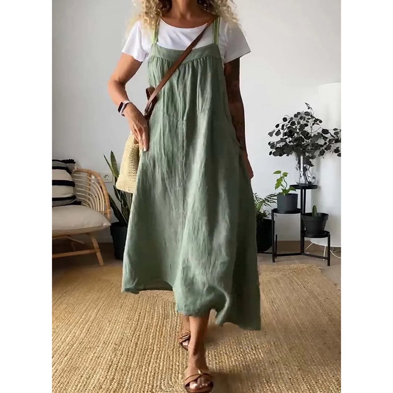 Eaksone - Women's Simple Cotton Linen Sling Dress