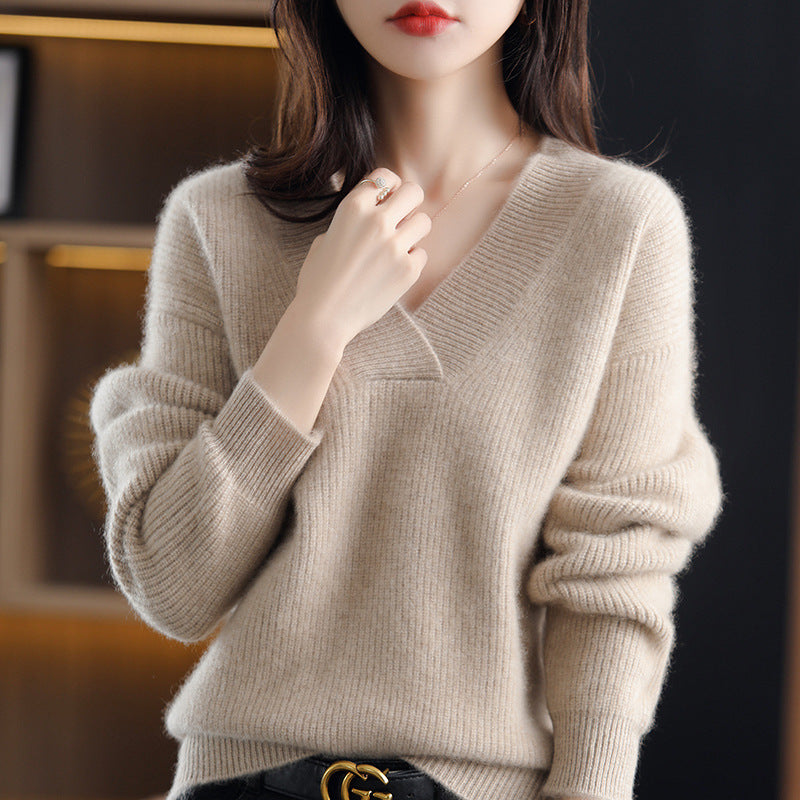 Eaksone - Women's V-neck Cashmere Sweater