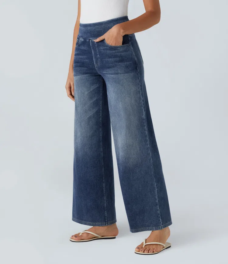 Eaksone - Super Stretch High-Waisted Wide Leg Jeans
