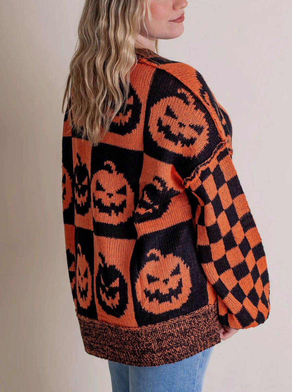 Eaksone - Women's Halloween Checkered Sweater