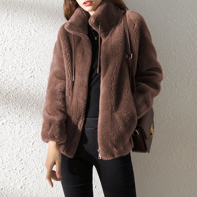 Eaksone - Padded Coat Stand-collar Double-faced Fleece Jacket
