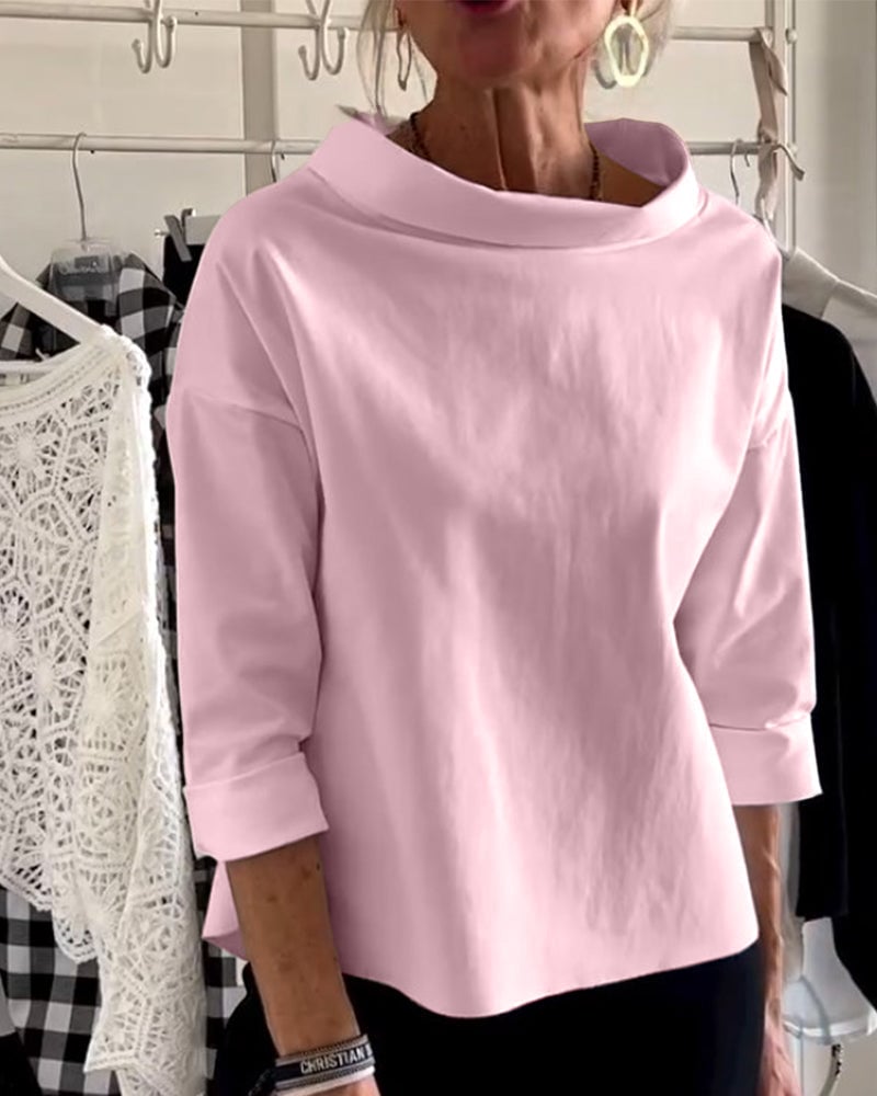 Eaksone - Casual Wide Lapel Turtleneck Top