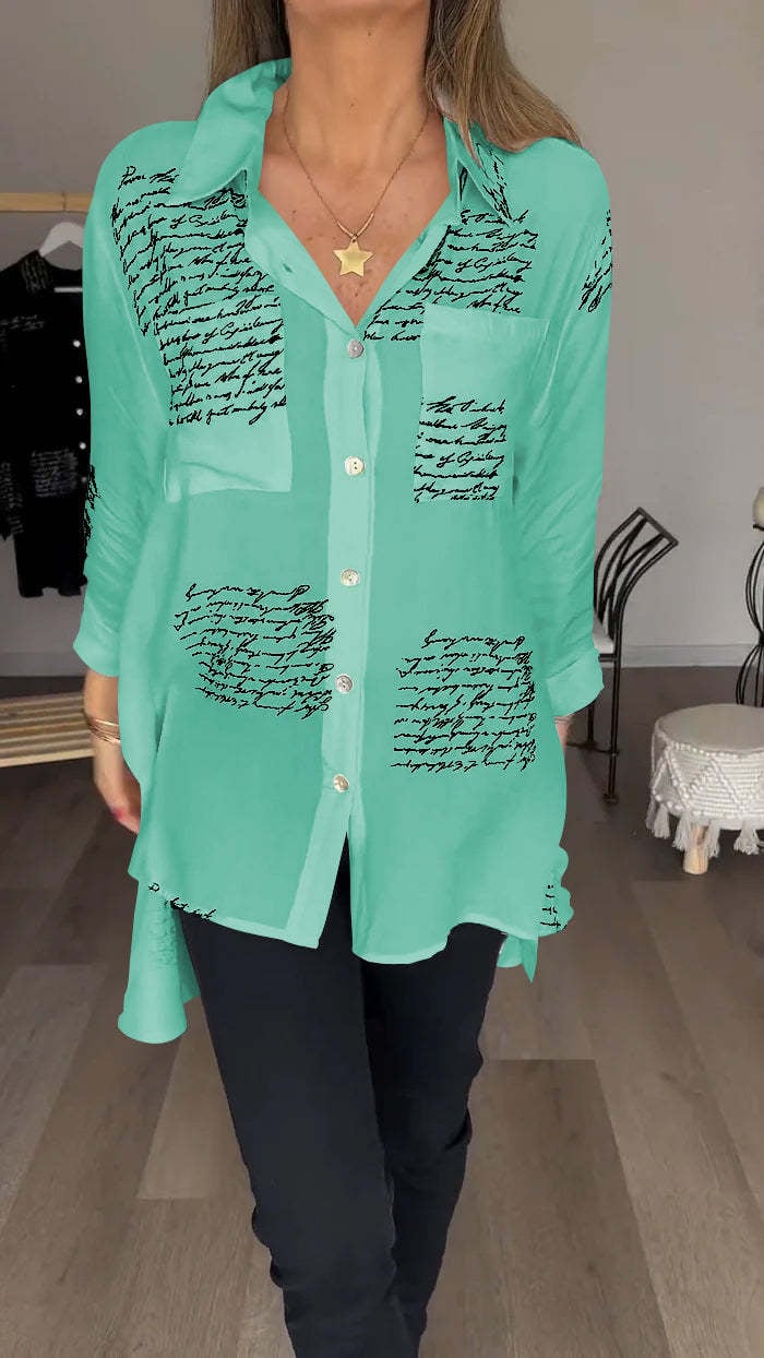 Eaksone - Letter Print Fashion Lapel Shirt