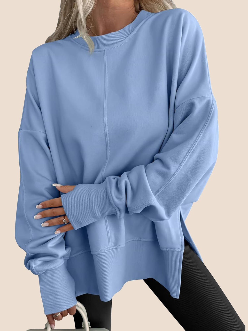 Eaksone - Women's Oversized Thumbhole Long Sleeve Side Slit Sweatshirt