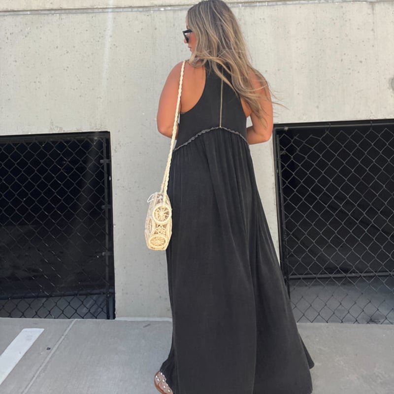 Eaksone - Slit Casual Simple Loose Maxi Long Dress