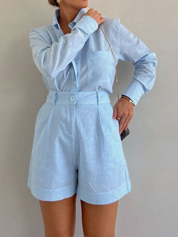 Eaksone - Women's Casual Linen Blouse and Shorts Set