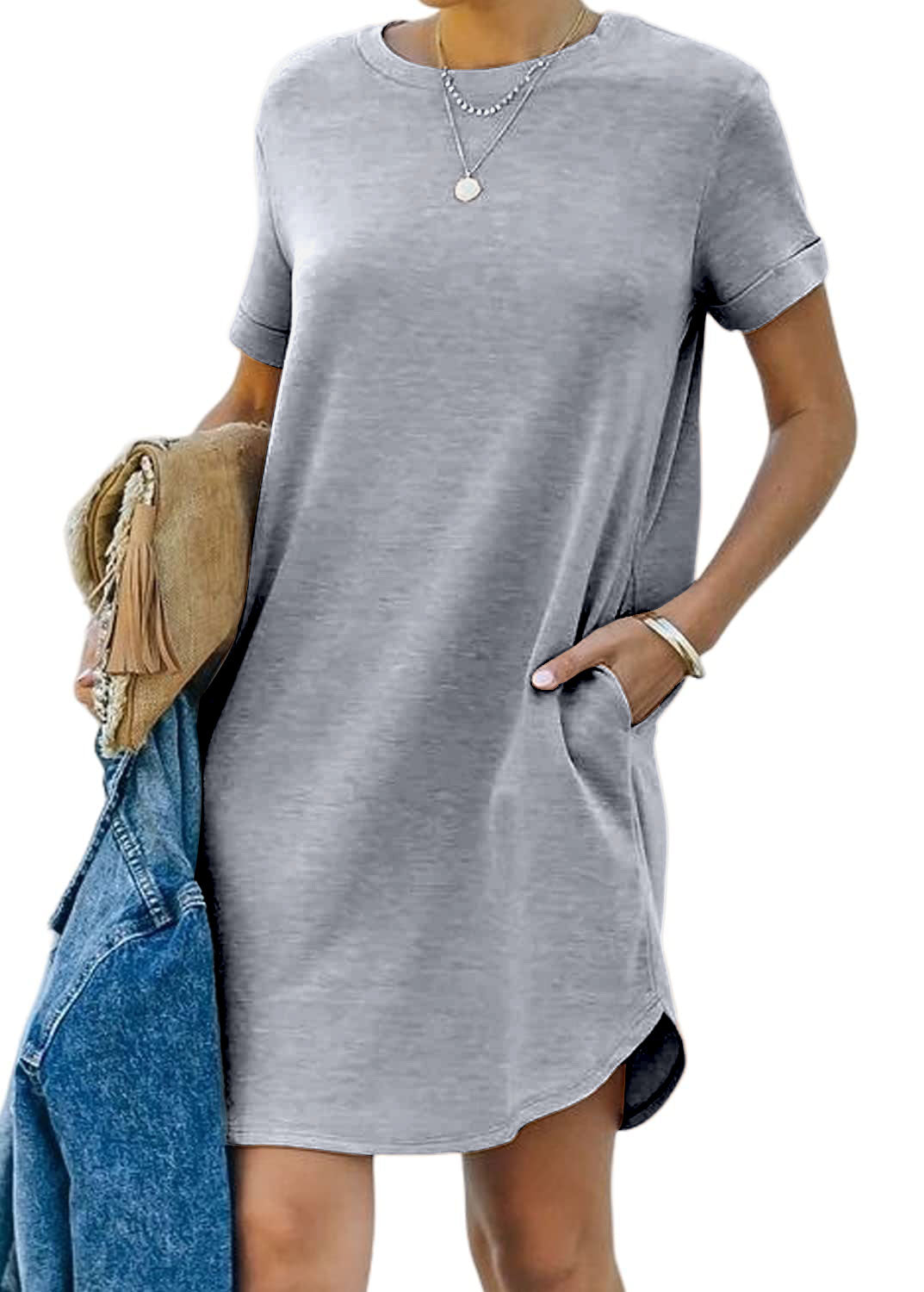 Eaksone - Casual short-sleeved T-shirt dress with pockets