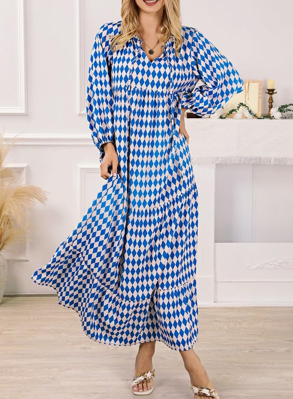 Eaksone - Women's Puff Sleeve Floral Boho Maxi Dress