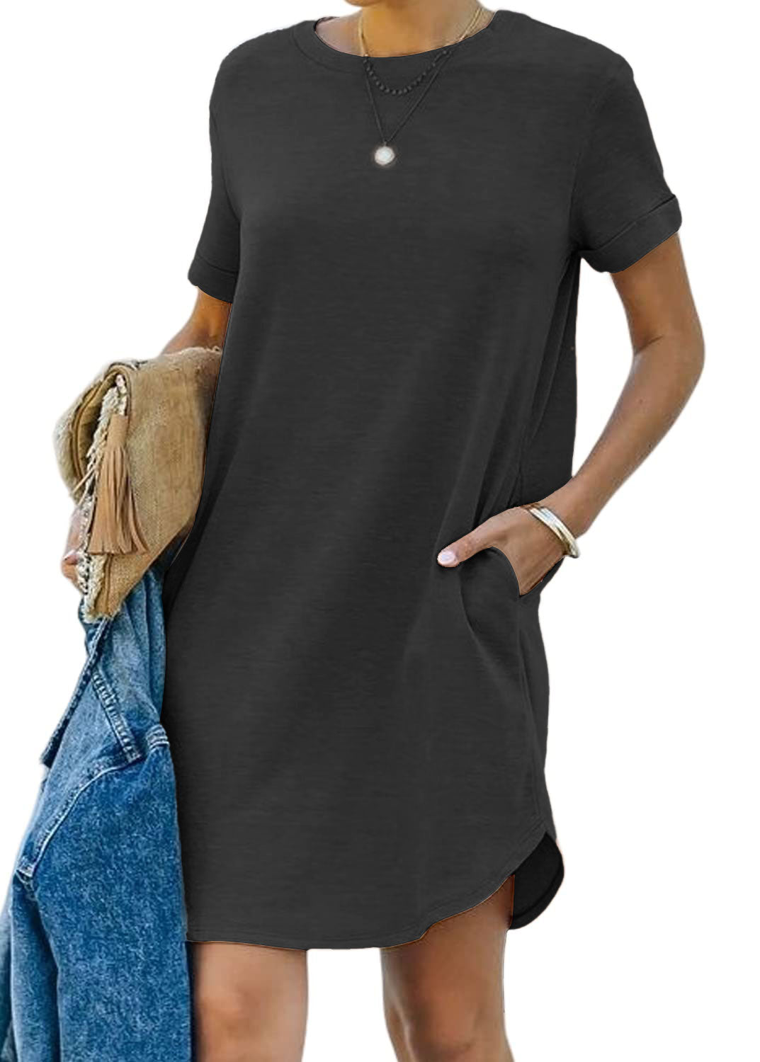 Eaksone - Casual short-sleeved T-shirt dress with pockets