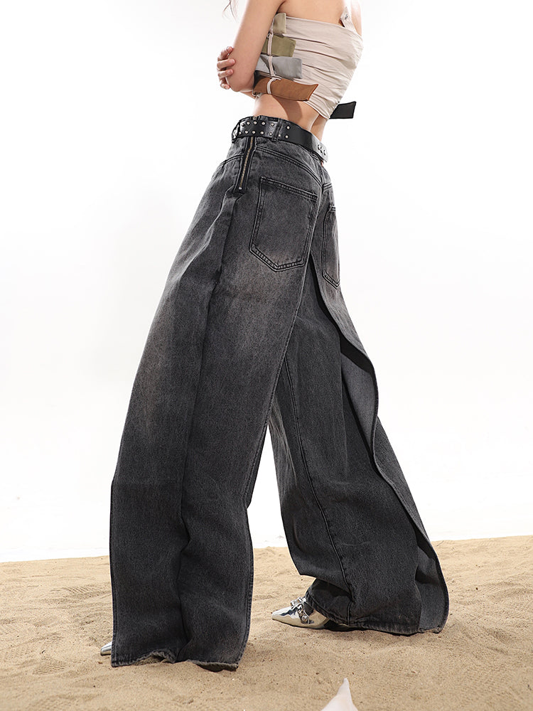 Eaksone - Fake two-piece high-end hot girl denim skirt