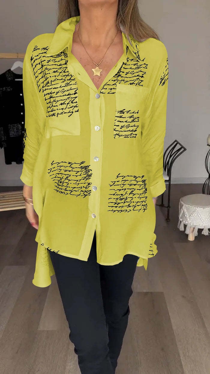 Eaksone - Letter Print Fashion Lapel Shirt