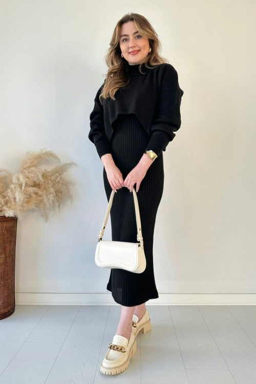 Eaksone - Short Sweater Knit Dress Set