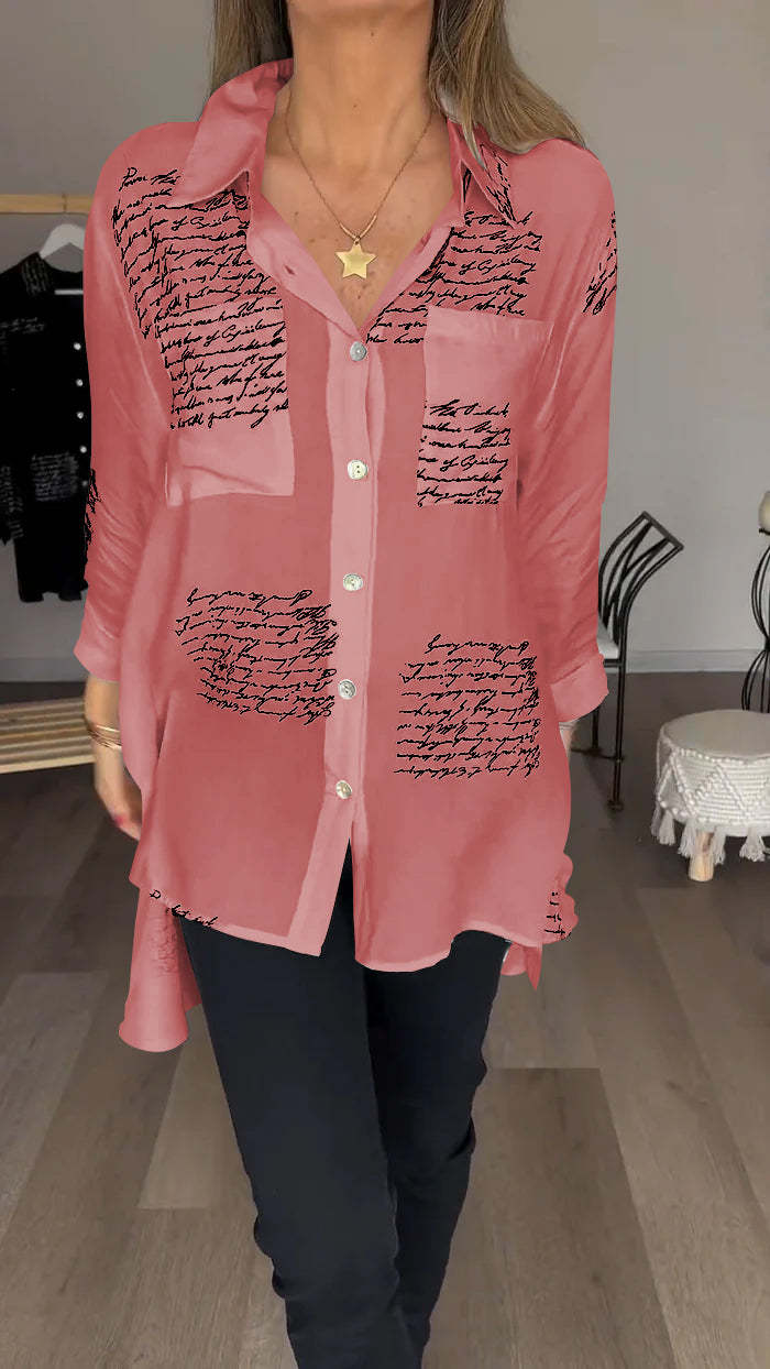 Eaksone - Letter Print Fashion Lapel Shirt