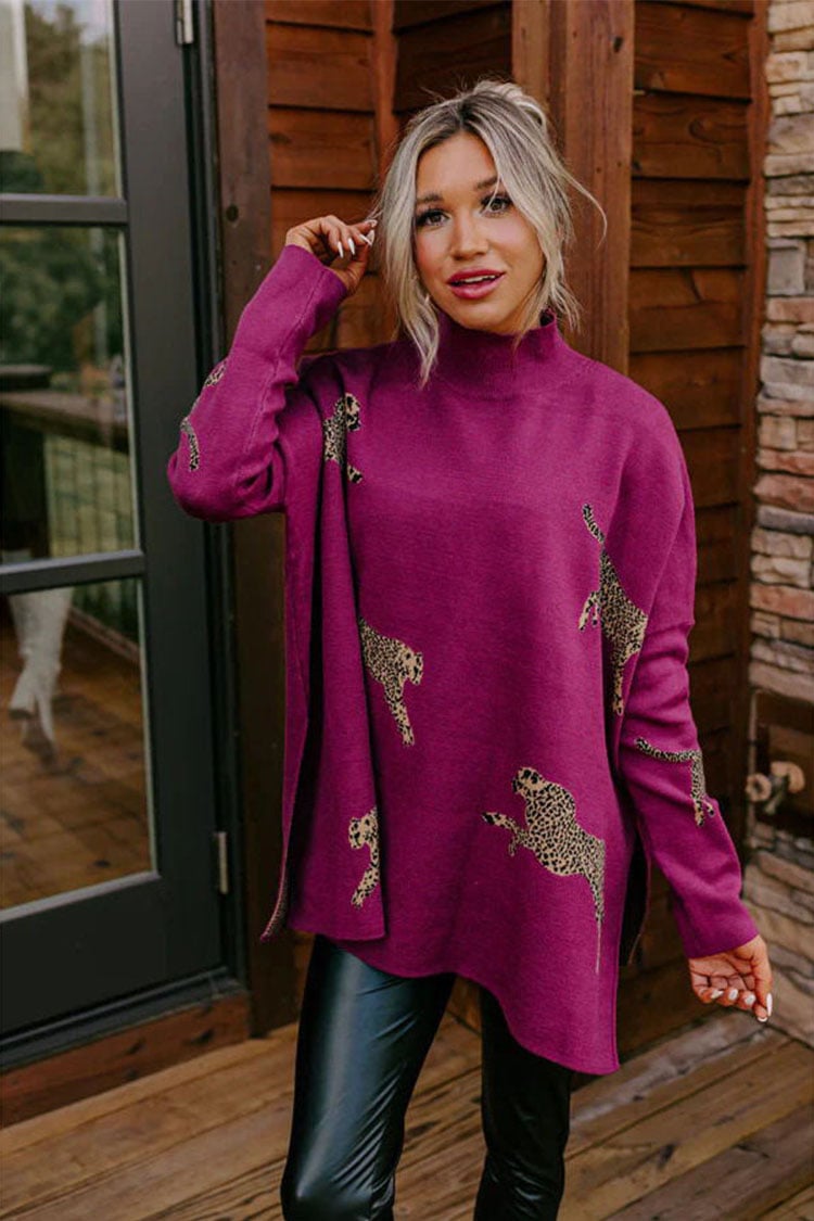Eaksone - casual vintage tiger and leopard print long sleeve tops