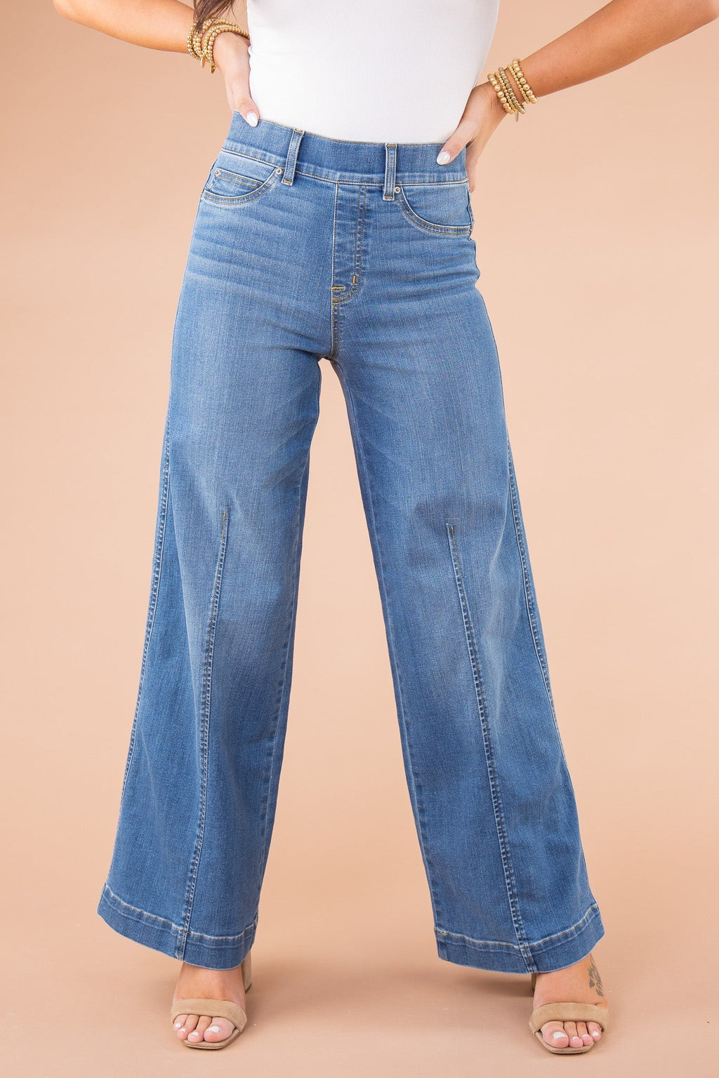 Eaksone - Vintage style sewn front wide leg jeans