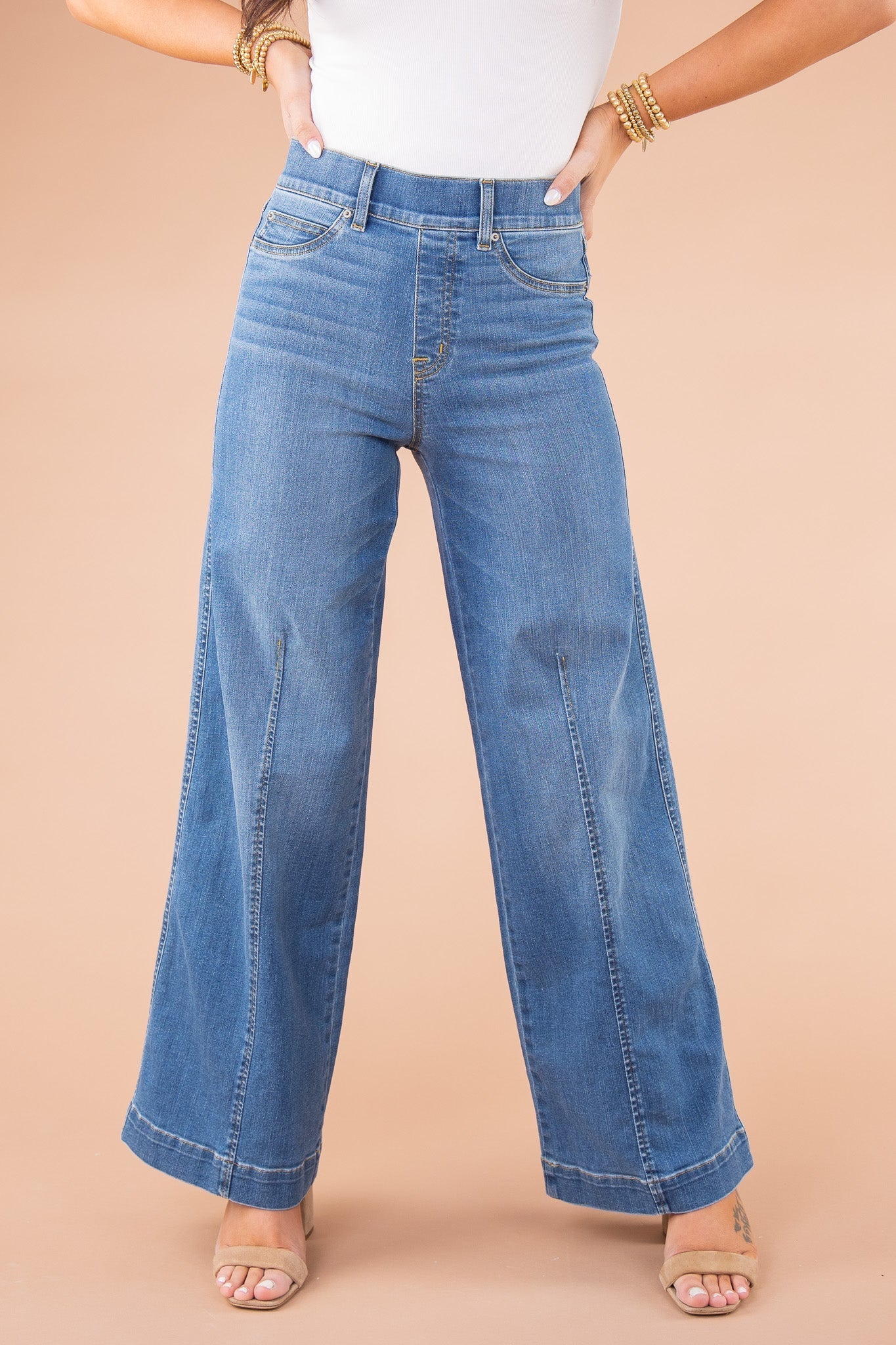 Eaksone - Vintage style sewn front wide leg jeans
