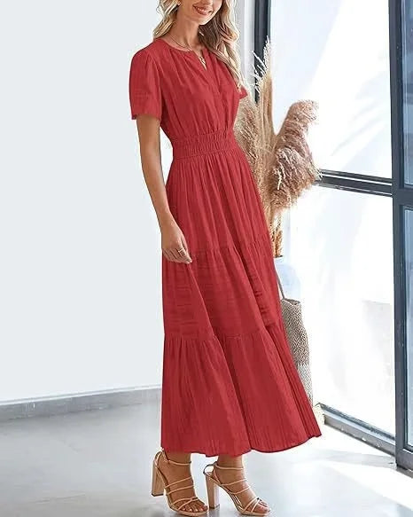 Eaksone - v-neck pleated puff sleeve dress black