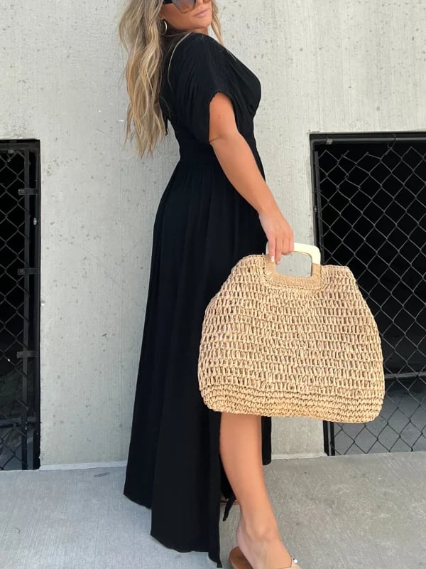 Eaksone - Slit V-neck casual long dress