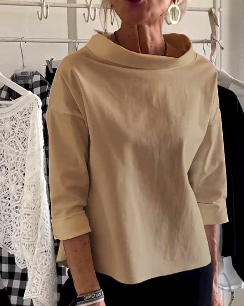Eaksone - Casual Wide Lapel Turtleneck Top