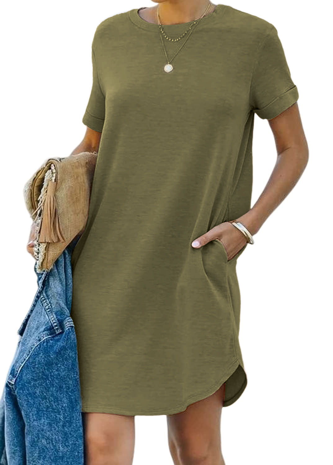 Eaksone - Casual short-sleeved T-shirt dress with pockets