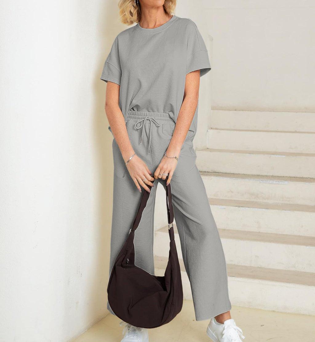 Eaksone - Casual short-sleeved loose top and wide-leg pants suit